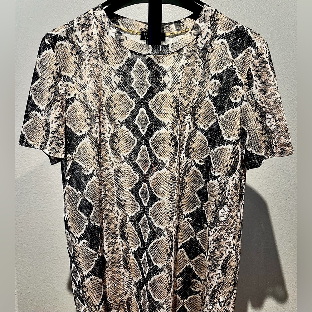 Streetwear Society Snakeskin Print Mesh Short Sleeve Top - Size M (Women’s)